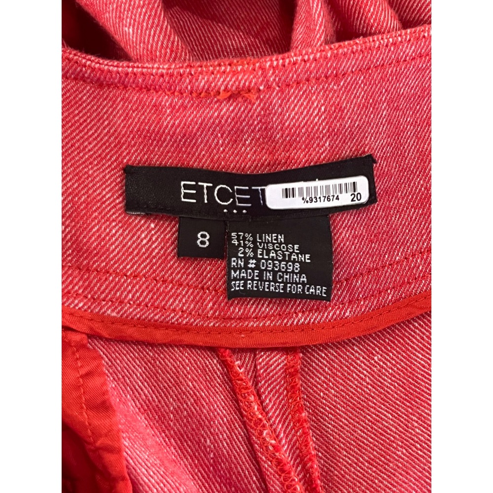 Etcetera Red Linen Blend Wide‎ Leg Trousers Pants Size 8 Double Button Waist - Picture 6 of 6